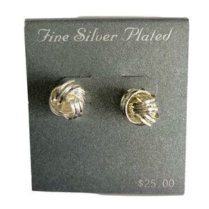 Fine Silver Plated Knot Stud Earrings NWT